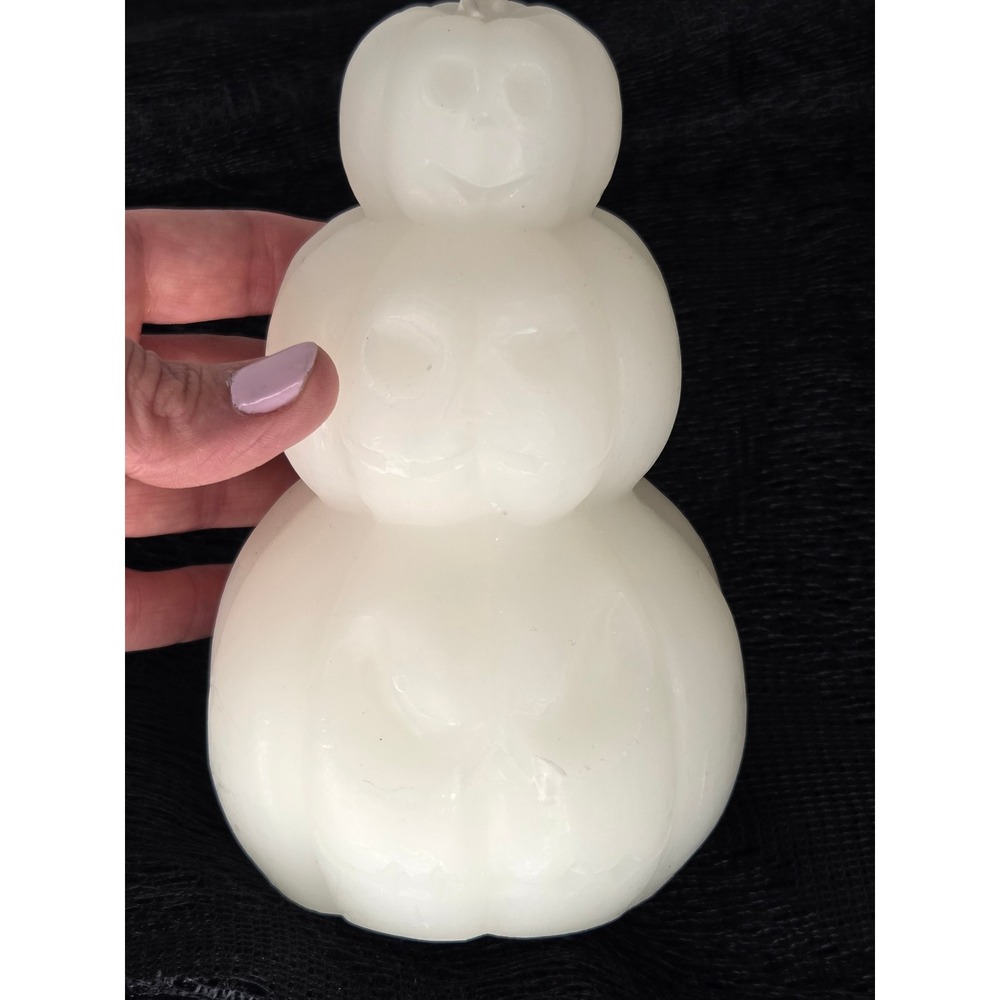Halloween Stacked Pumpkin Jack-O-Lantern Pillar Candle White Unscented 6.5"